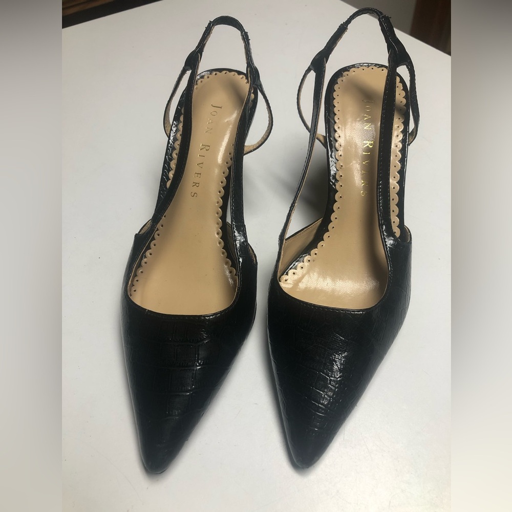 Joan Rivers Size 7M Synthetic Black Croc-Texture Pointed Slingback Pumps